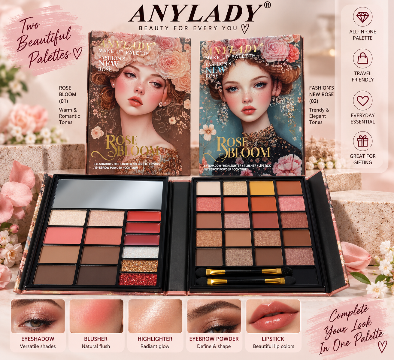 AnyLady Rose Bloom All-in-One Makeup Palette