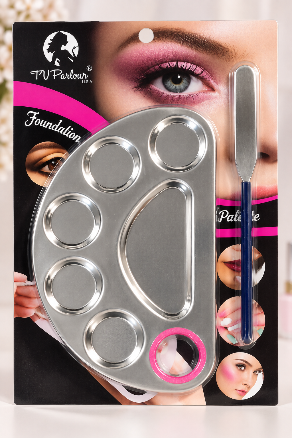 TV Parlour Stainless Steel Makeup Mixing Palette with Spatula
