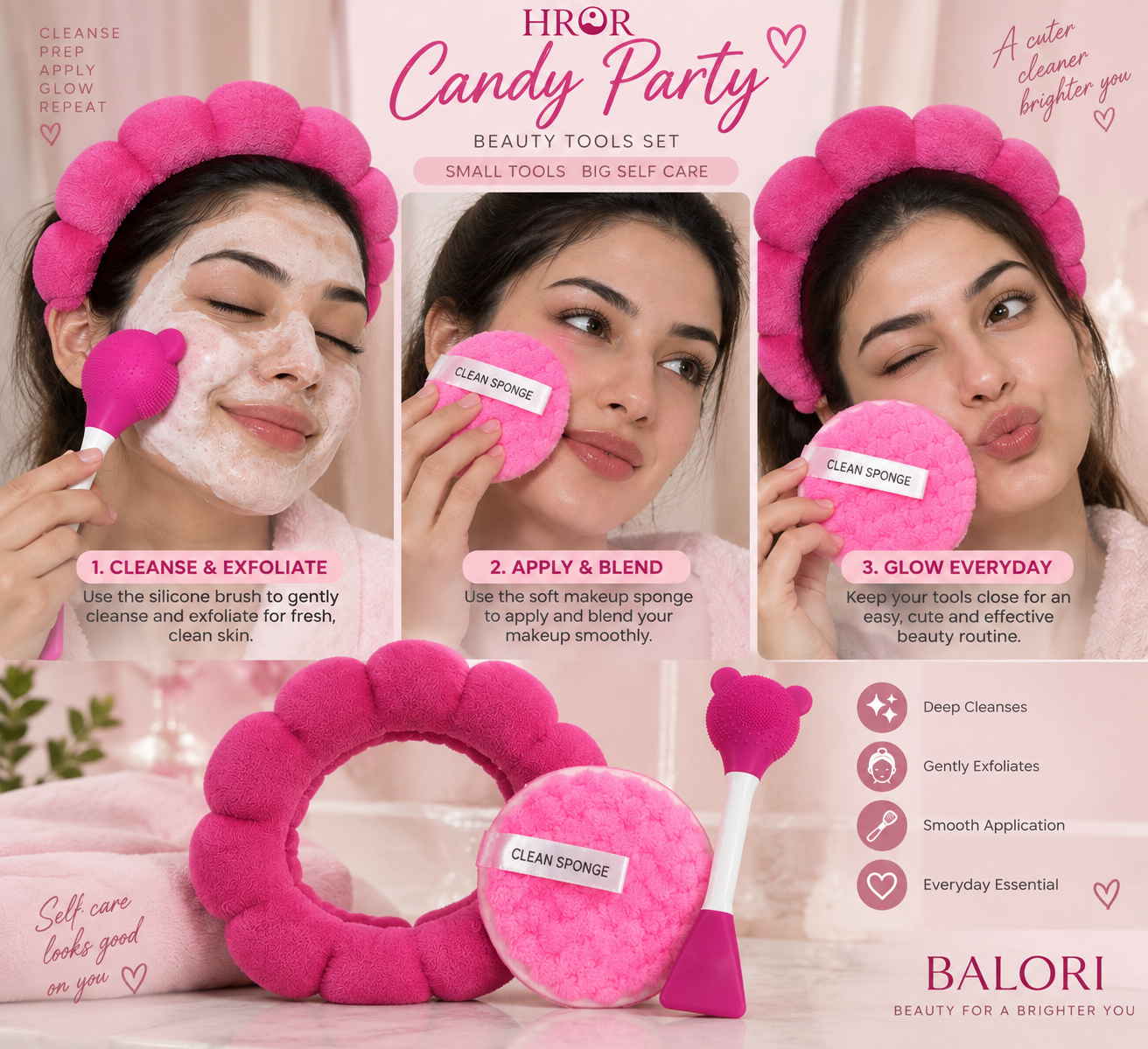 HROR Candy Party Beauty Tools Set 3pc