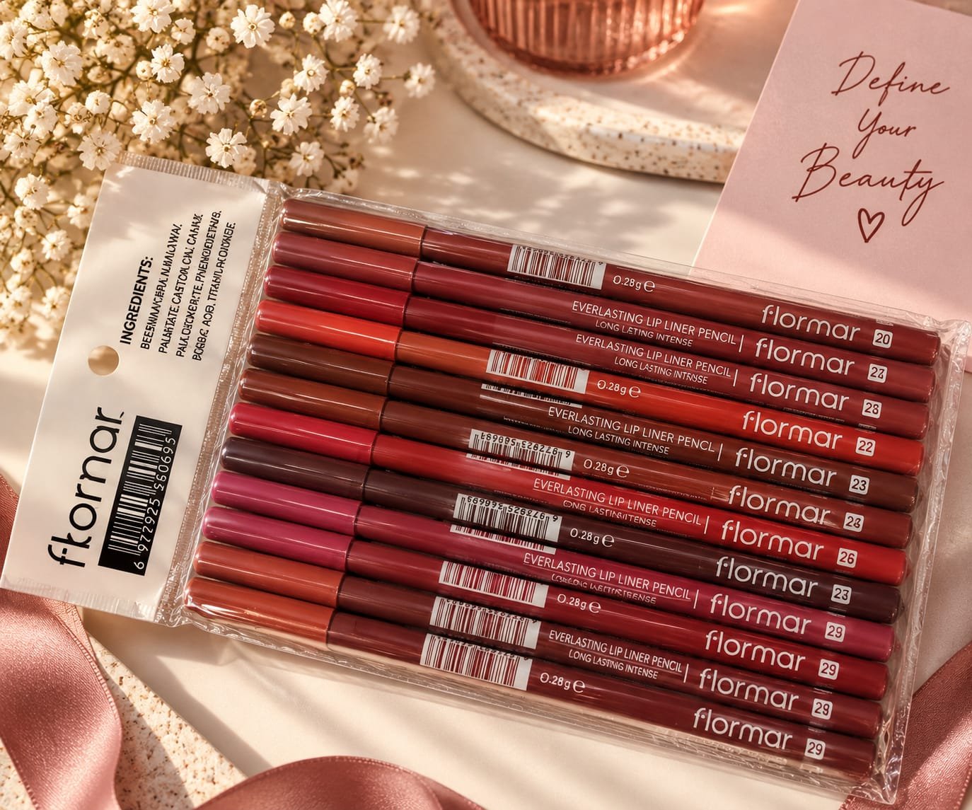 Flormar 12-Piece Lip Pencil Set – Smooth & Highly Pigmented Lip Liners