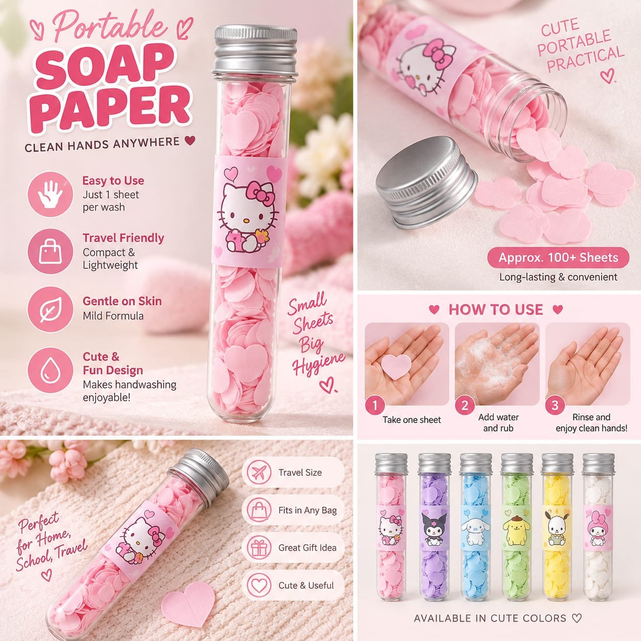 Travel Soft Paper Soap Flower Design Tube Shape Bottle Steel Cap High Quality Flower Soap