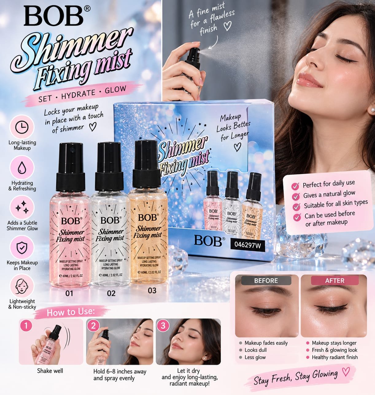 BOB Shimmer Fixing Mist – Pinterest Glow Makeup Setting Spray 60ml