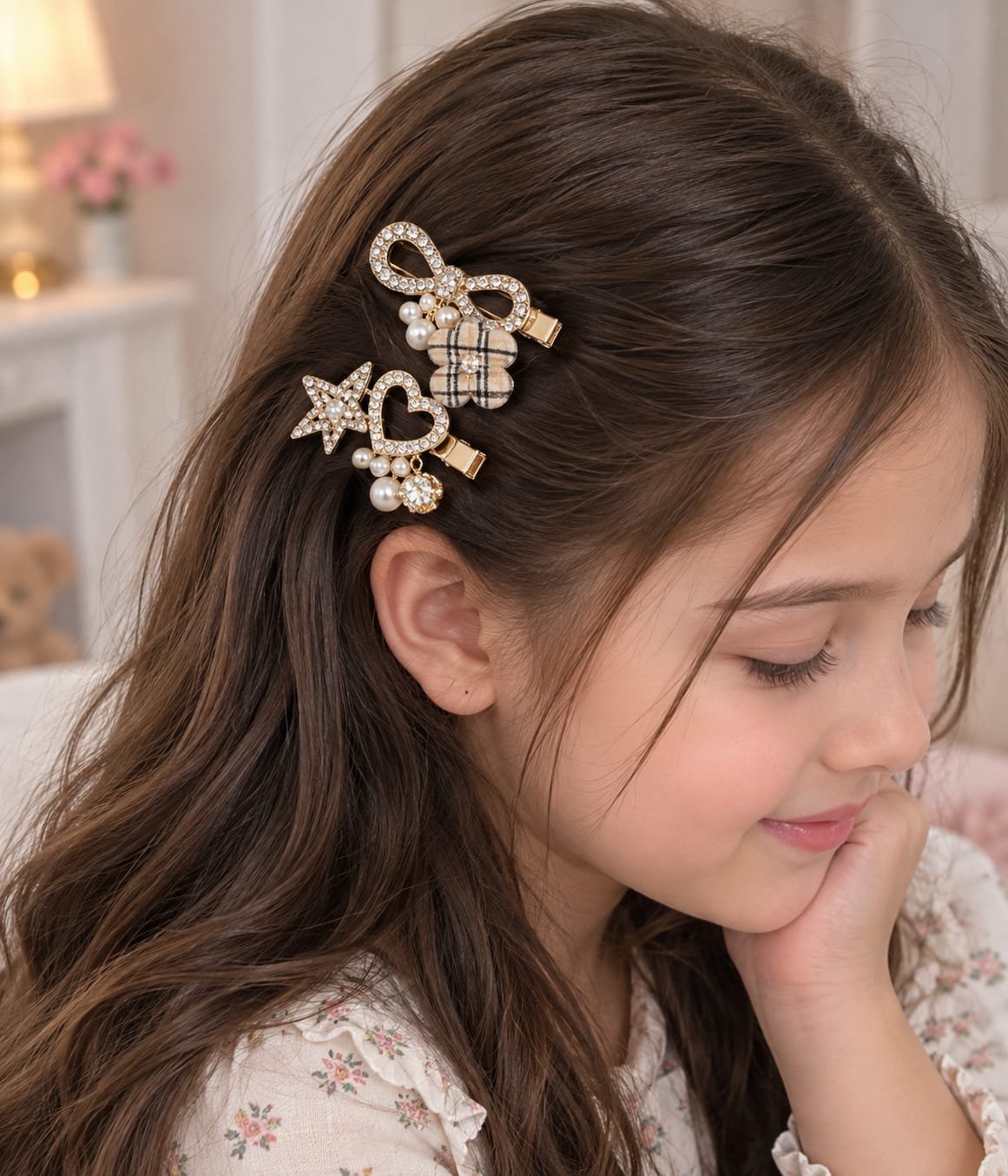 Korean Style Pearl Rhinestone Hair Clip 2pc