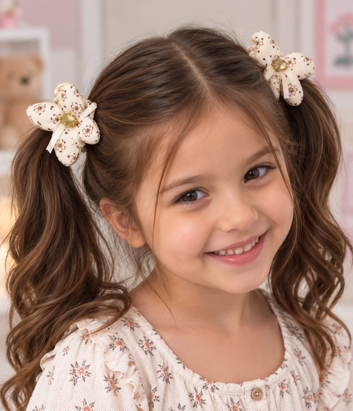 Floral Bow Flower Ponytail Holder 2pc