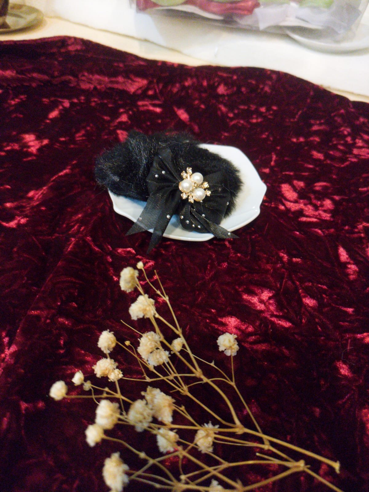 Pearl Bow Furry Ponytail Holders – Set of 2