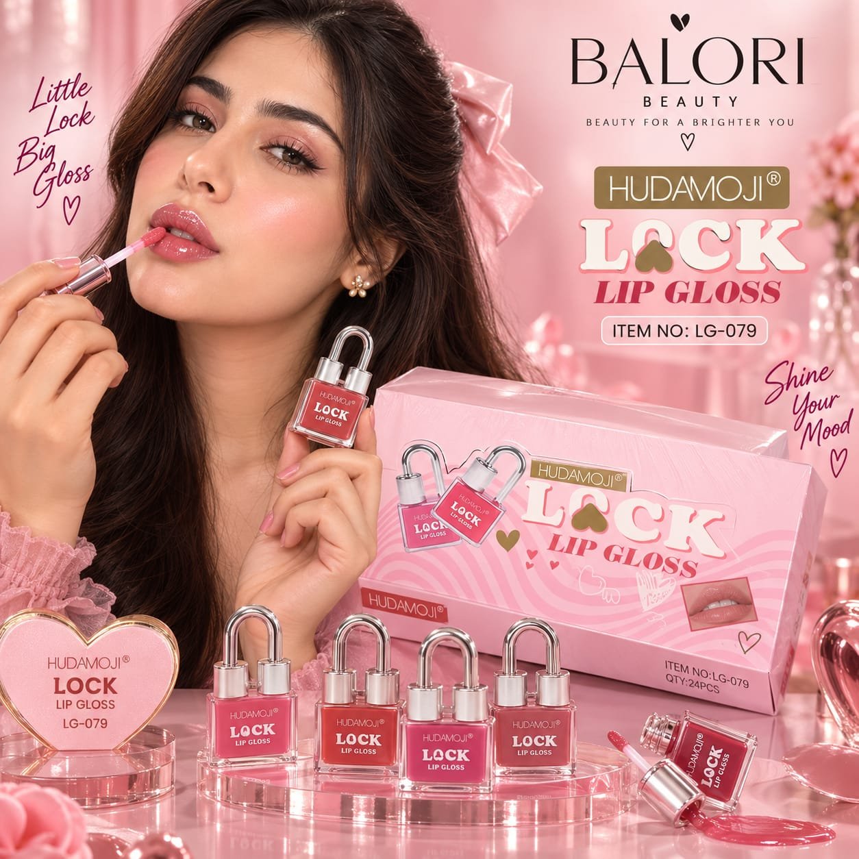 Hudamoji Lock Lip Gloss | High-Shine Non-Sticky Gloss | Long-Lasting Moisturizing Formula | Waterproof & Smudge-Proof Lip Gloss for All-Day Shine